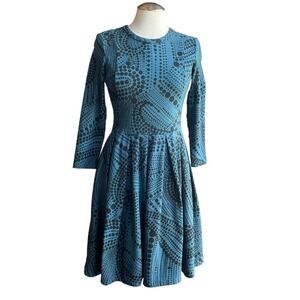 Whistles Women's Blue Black Dot Print Long Sleeve Midi Dress Pleated Skirt‎ 4